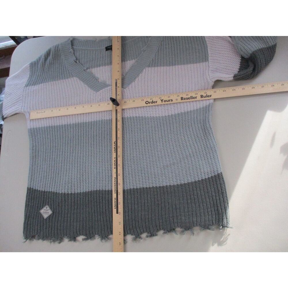 Simply Southern Collection Sweater Womens Small Striped Color Block Fringe Gray - Picture 6 of 14